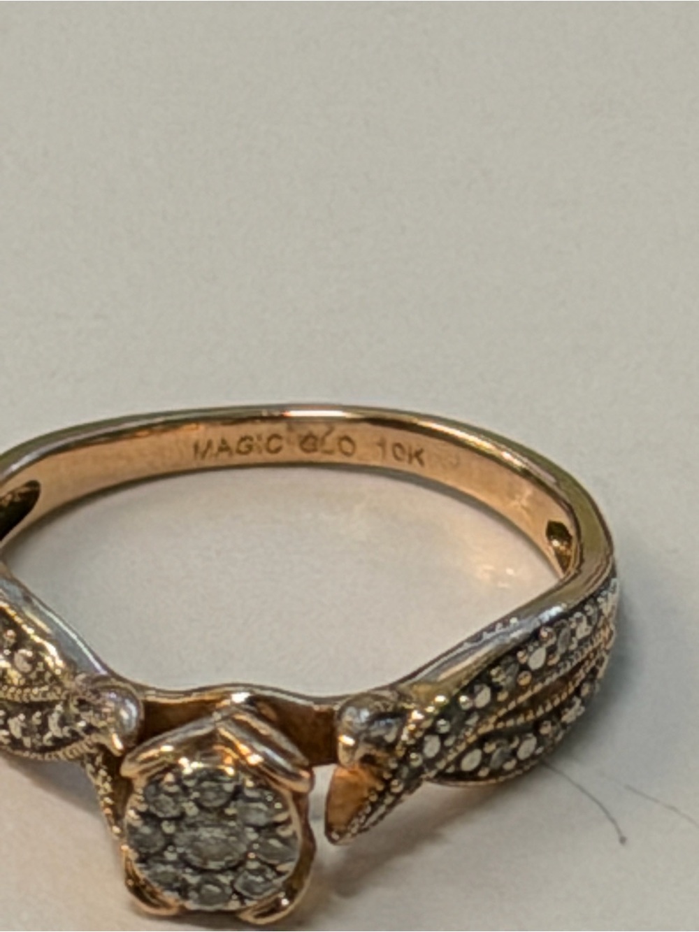 Vintage-Inspired Rose Gold and Diamond 10k Magic Glo Engagement Ring sz 6.5 - Picture 5 of 5